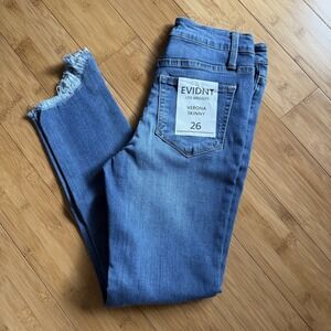 EVIDNT Verona Skinny Jeans Womens 26 Blue Raw Hem Distressed Stretch Denim